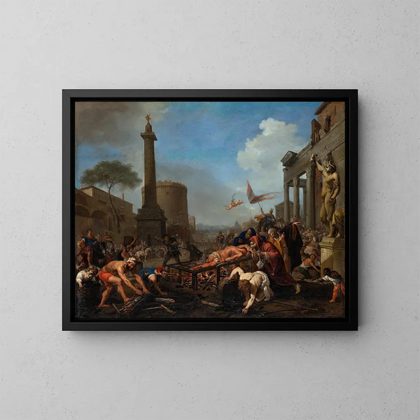 Der Martyrium des heiligen Laurentius - Bartholomeus Breenbergh — gerahmtes Bild an der Wand