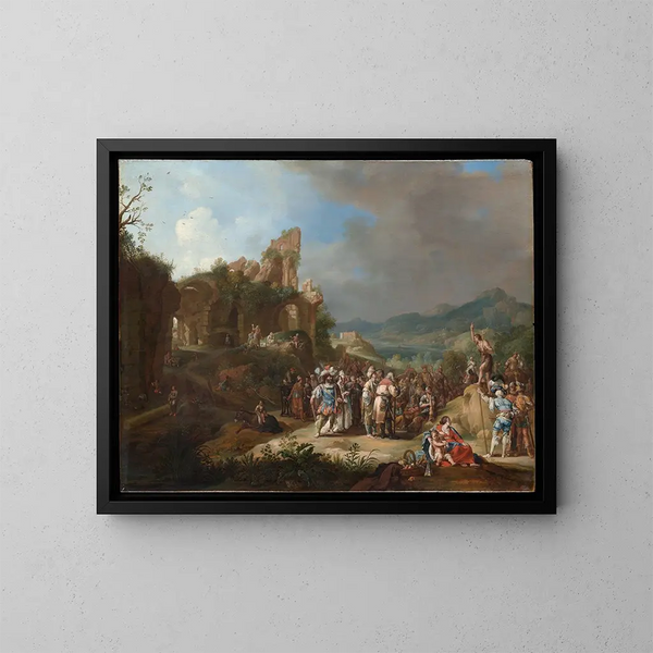 Die Predigt des Johannes der Täufer - Bartholomeus Breenbergh — gerahmtes Bild an der Wand