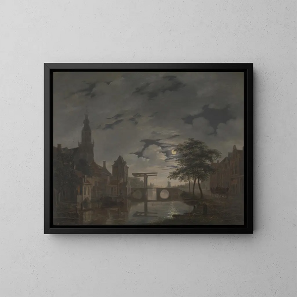 Stadt niederländisch im Mondlicht - Bartholomeus Johannes van Hove — gerahmtes Bild an der Wand