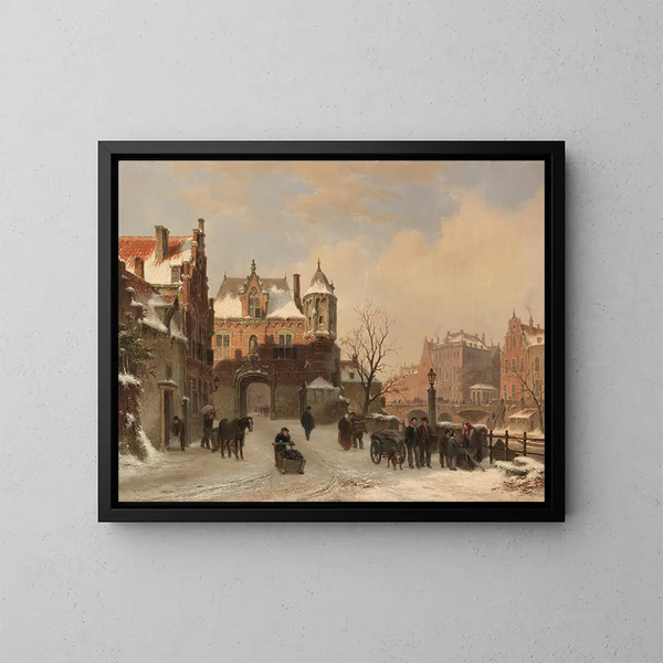 Winteransicht der Stadt - Bartholomeus Johannes van Hove — gerahmtes Bild an der Wand