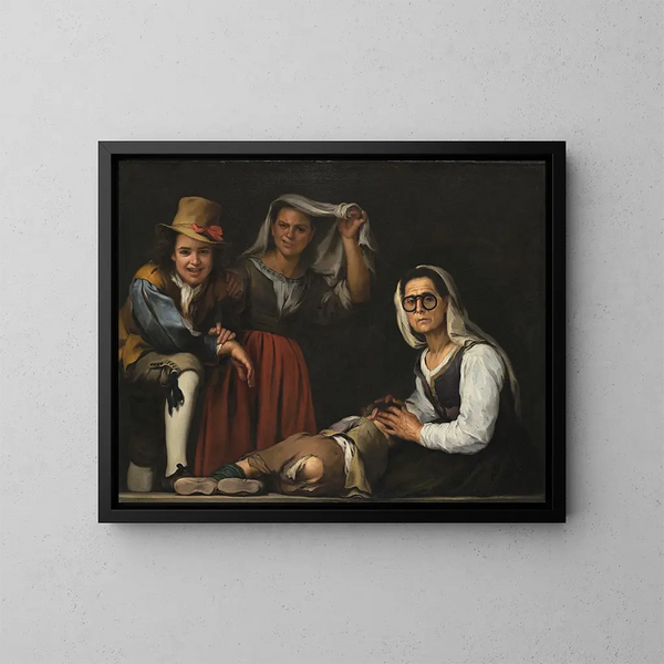 Vier Figuren auf einer Stufe - Bartolomé Esteban Murillo — gerahmtes Bild an der Wand