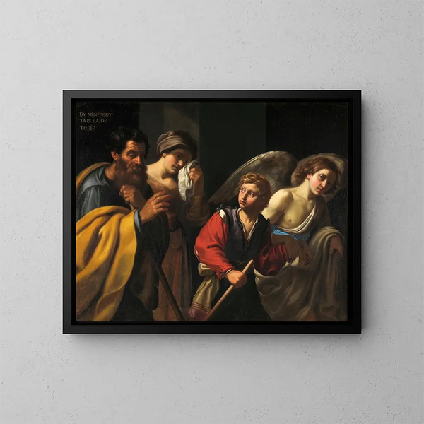 Der Aufbruch des jungen Tobie - Bartolomeo Manfredi — gerahmtes Bild an der Wand