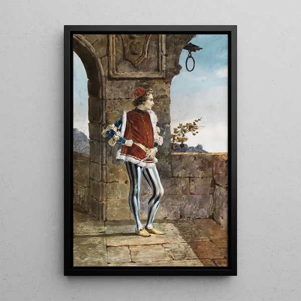 Belisario Gioja - Courtly youth in medieval costume at an arch of the wall with a view of the landscape.webp