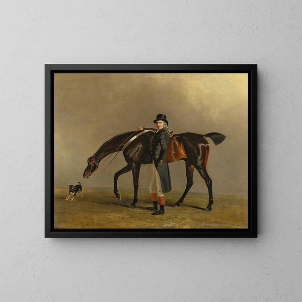 Der Ehrenwerte Peniston Lamb mit seinem Pferd Assassin und seinem Hund Tanner - Benjamin Marshall — gerahmtes Bild an der Wand