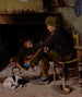 Ein Mann mit seinem Hund vor einem Kamin - Benjamin West Clinedinst — Ansicht des Kunstwerks