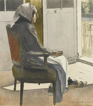 Bernard Boutet de Monvel - Portrait de vieille paysanne assise devant une port.webp