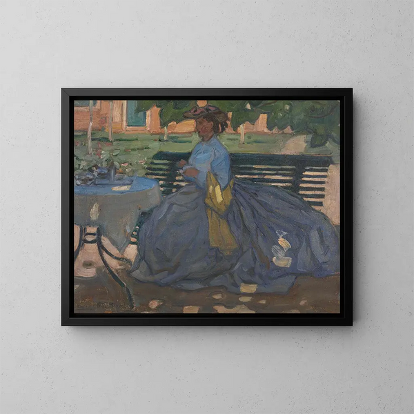 Frau an einem Gartentisch - Bernard Boutet de Monvel — gerahmtes Bild an der Wand