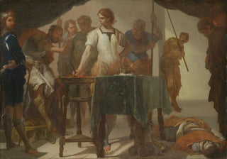 Bernardo Cavallino - Mucius Scaevola Confronting King Porsenna.webp