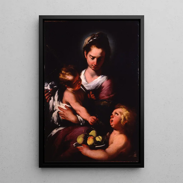 Die Jungfrau mit dem Kind und dem kleinen Johannes dem Täufer - Bernardo Strozzi — gerahmtes Bild an der Wand
