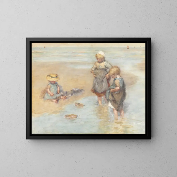 Kinder, die mit Booten spielen - Bernardus Johannes Blommers — gerahmtes Bild an der Wand