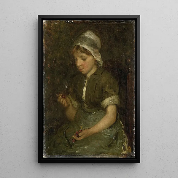 Mädchen mit Kirschen - Bernardus Johannes Blommers — gerahmtes Bild an der Wand