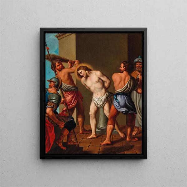 Die Geißelung Christi - Schule von Bologna — gerahmtes Bild an der Wand
