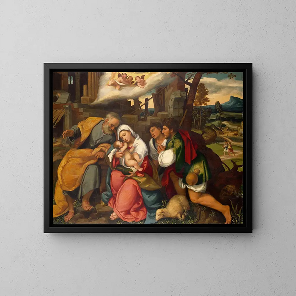 L'Adoration des bergers - Bonifacio Veronese — gerahmtes Bild an der Wand