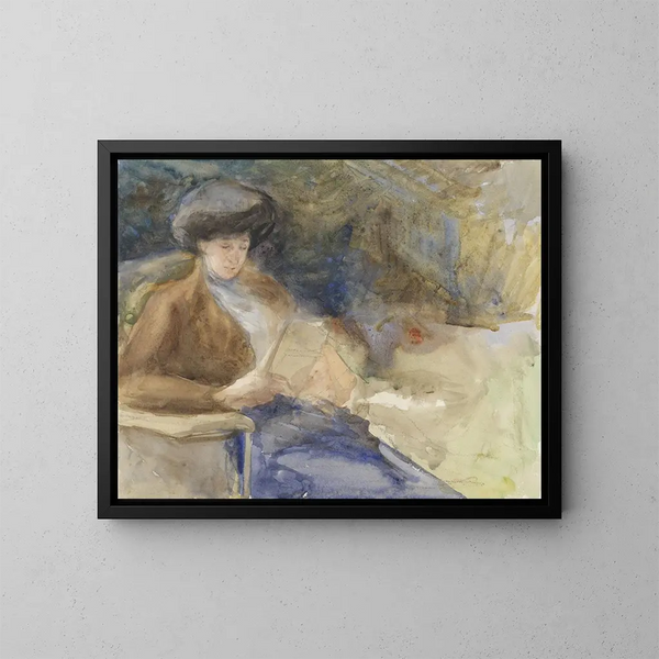 Frau sitzend beim Lesen - Bramine Hubrecht — gerahmtes Bild an der Wand
