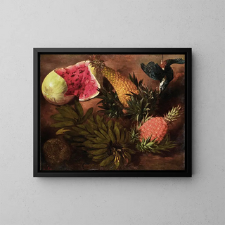Brazilian School - Still Life With Bananas Passion Fruit Pineapple Brazilian Pineapple Jenipapo Fruit And A PointTailed Palmcreeper.webp