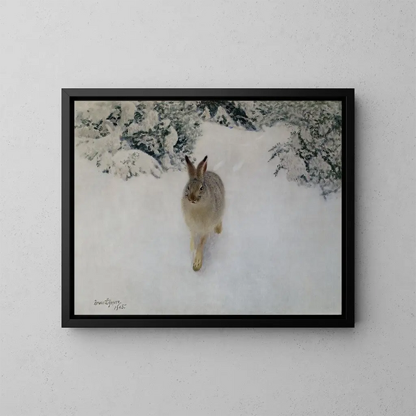 Hase im Winter - Bruno Liljefors — gerahmtes Bild an der Wand