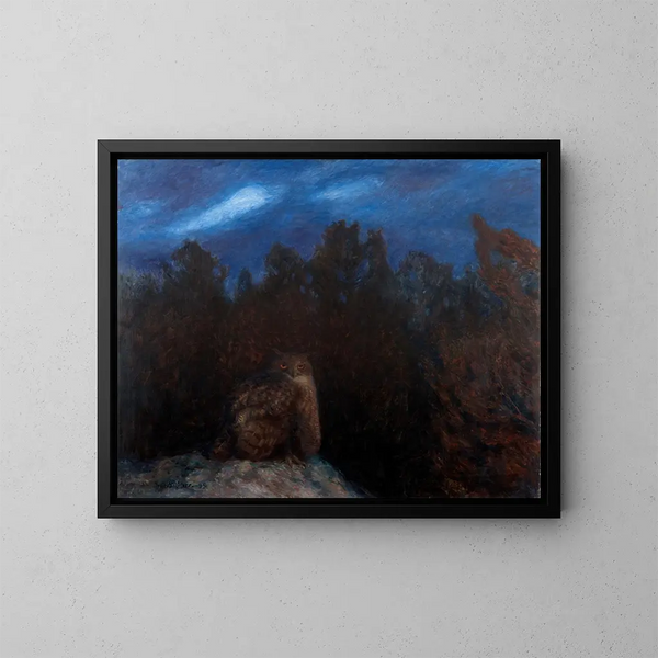 Der Uhu im Herzen des Waldes - Bruno Liljefors — gerahmtes Bild an der Wand