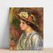 Reproduktion des Gemäldes Büste einer Frau, Strohhut mit Verzierung - Pierre-Auguste Renoir