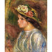Reproduktion des Gemäldes Büste einer Frau, Strohhut mit Verzierung - Pierre-Auguste Renoir