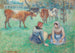 Ländliche Szenen sitzender Bauern mit Kühen - Camille Pissarro — Ansicht des Kunstwerks