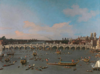 Pont de Westminster mit dem Umzug der Bürgermeister auf der Themse - Canaletto — Ansicht des Kunstwerks