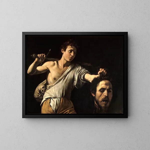 David mit dem Kopf Goliaths - Caravaggio — gerahmtes Bild an der Wand