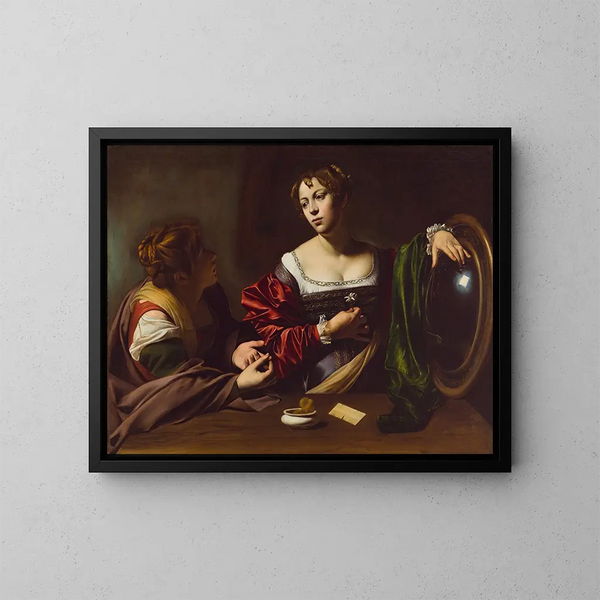 Martha und Maria Magdalena - Caravaggio — gerahmtes Bild an der Wand
