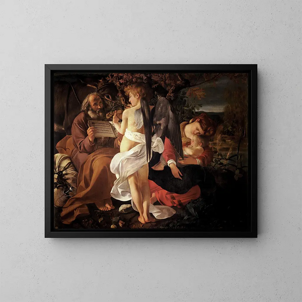 Ruhe während der Flucht nach Ägypten - Caravaggio — gerahmtes Bild an der Wand