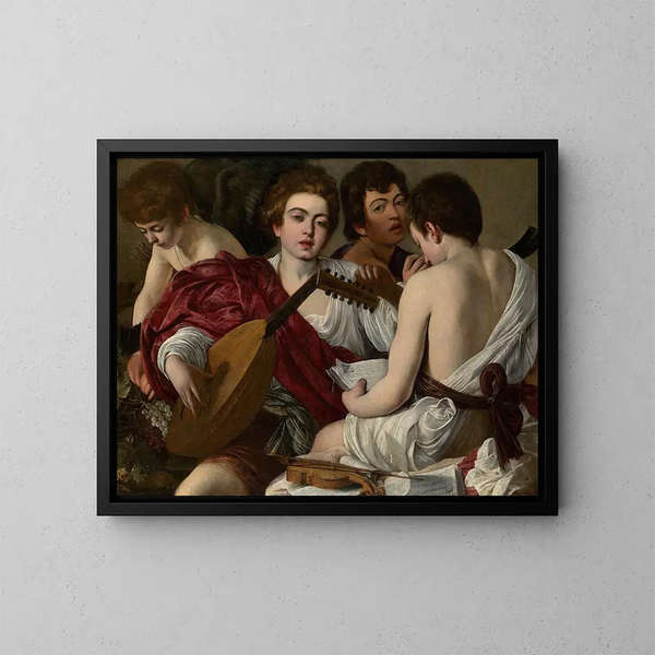 Die Musiker - Caravaggio — gerahmtes Bild an der Wand