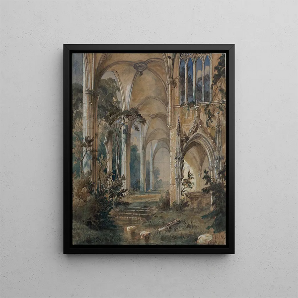Ruine einer gotischen Kirche - Carl Blechen — gerahmtes Bild an der Wand