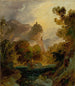 Ansicht eines Flusstals in den Bergen mit einer Burg auf einem hohen Felsen - Carl Blechen — Ansicht des Kunstwerks