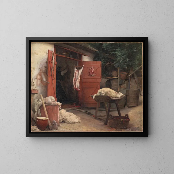 Ein Schlachthof in Hellebk - Carl Bloch — gerahmtes Bild an der Wand