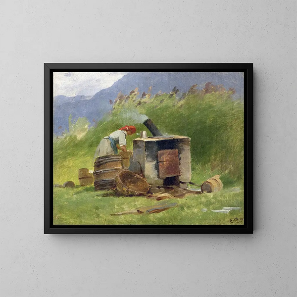 Lavoir en plein air - Carl Bolze — gerahmtes Bild an der Wand