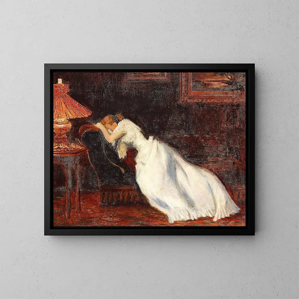 Innenaufnahme mit einem Mädchen auf einem Sofa - Carl Carlsen — gerahmtes Bild an der Wand