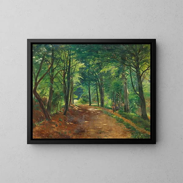 Sommertag im Wald mit zwei Kindern auf einem Weg - Carl Carlsen — gerahmtes Bild an der Wand