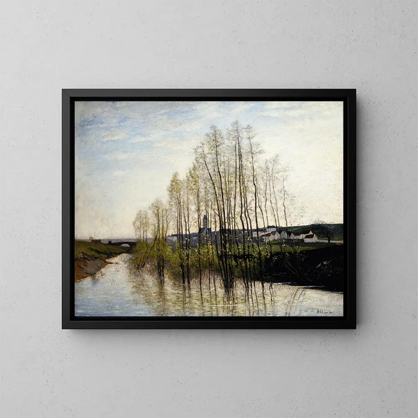 Flusslandschaft in der Champagne - Carl Fredrik Hill — gerahmtes Bild an der Wand