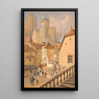 Carl Goebel - A view of St Stephens Cathedral from a passage house in Wollzeile.webp
