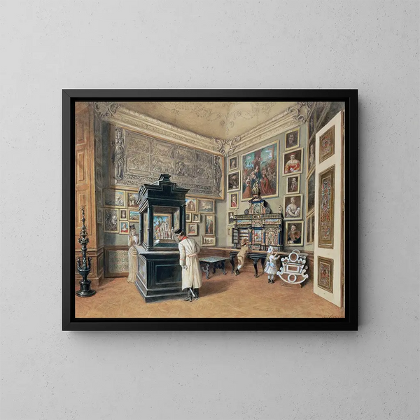 Dernstes Kabinett der Ambraser Sammlung mit böhmischen Gläsern - Carl Goebel der Jüngere — gerahmtes Bild an der Wand