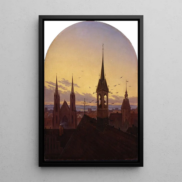 Carillon du matin, alte deutsche Stadt im Morgenlicht - Carl Gustav Carus — gerahmtes Bild an der Wand