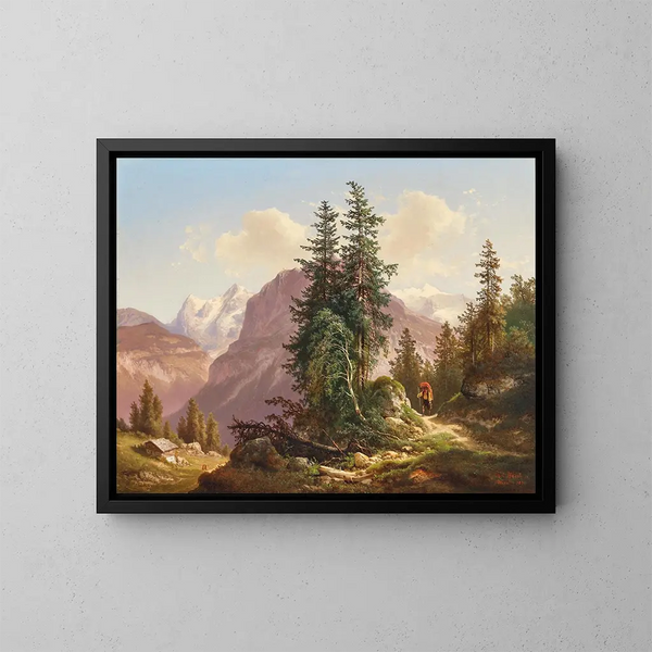 L'Eiger, der Mönch und das Silberhorn in der Schweiz - Carl Hasch — gerahmtes Bild an der Wand