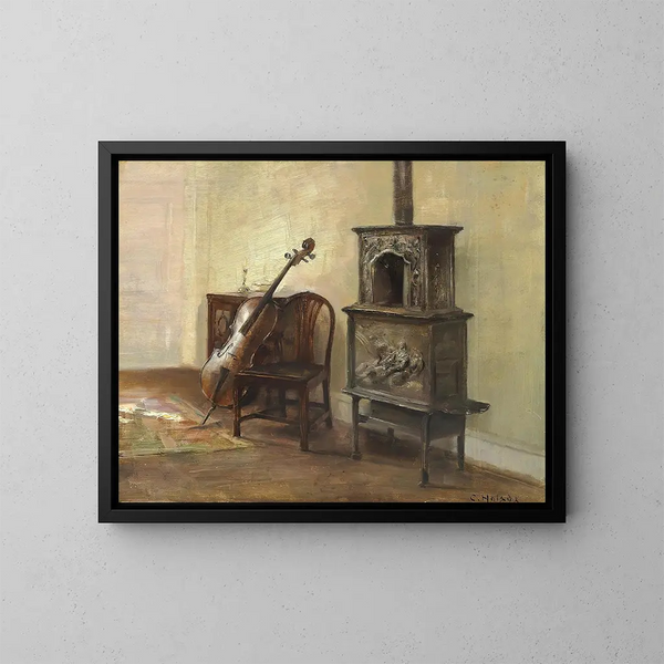 Innenaufnahme mit einem Violoncello - Carl Holse — gerahmtes Bild an der Wand