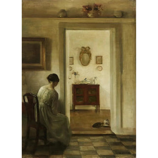 Carl Holse - Woman in an Interior with Two Cats Drinking Milk.webp