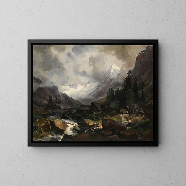 Tal mit Bergbach - Carl Hummel — gerahmtes Bild an der Wand