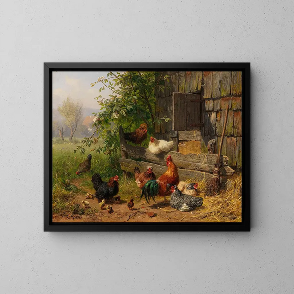 Hühnerhof - Carl Jutz — gerahmtes Bild an der Wand
