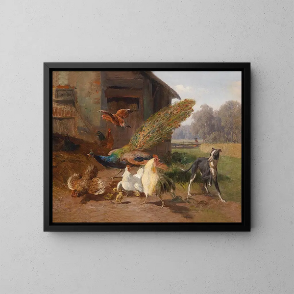 Hund im Vogelkäfig - Carl Jutz — gerahmtes Bild an der Wand