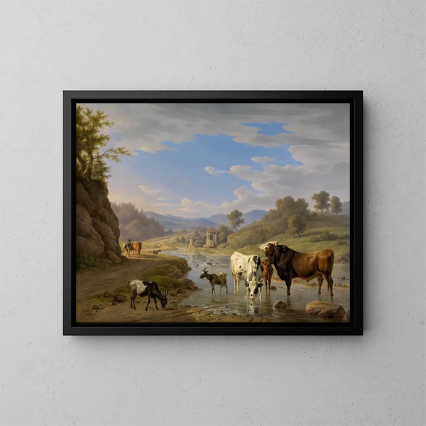 Vue de Geroldsau près de Baden-Baden avec des animaux - Carl Kuntz — gerahmtes Bild an der Wand
