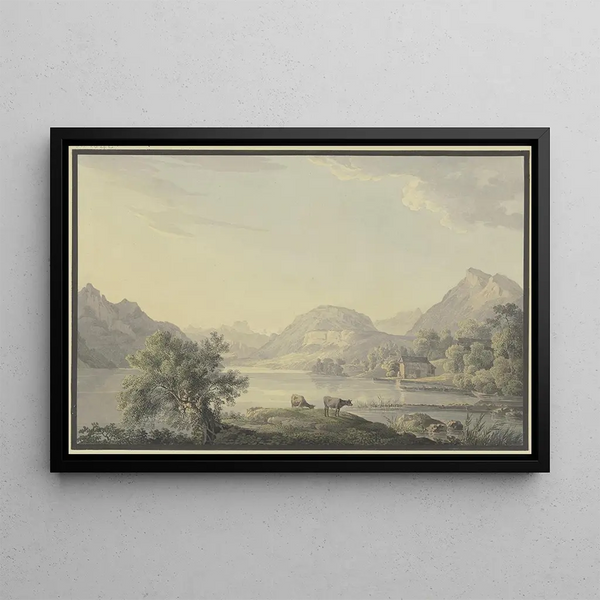 Carl Philipp Schallhas - See im Gebirge im Vordergrund bei einem Weidenbaum zwei Khe.webp