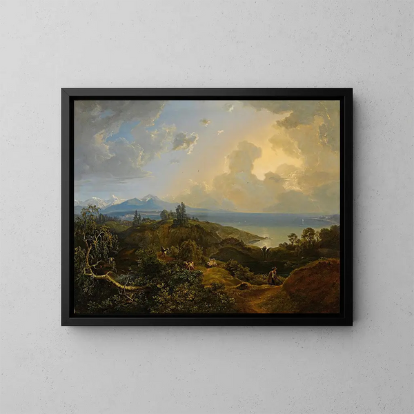 Ein weites Landschaft in Bayern oder dem Salzkammergut - Carl Rottmann — gerahmtes Bild an der Wand