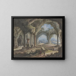 Carl Sebastian von Bemmel - Inneres einer sulengesttzten Grotte darin eine groe Vase.webp