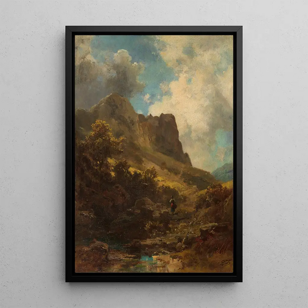 Schlucht des Tals mit Schäferin - Carl Spitzweg — gerahmtes Bild an der Wand